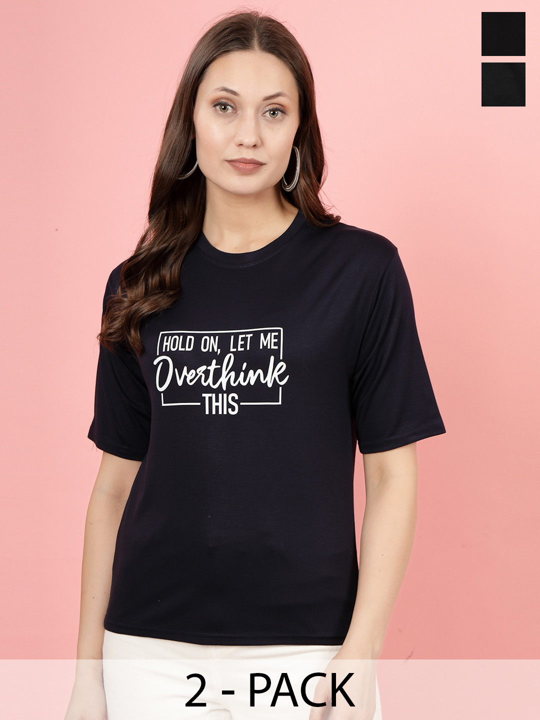 

Clora Creation Pack Of 2 Typography Printed Short Sleeves Cotton T-shirt, Black