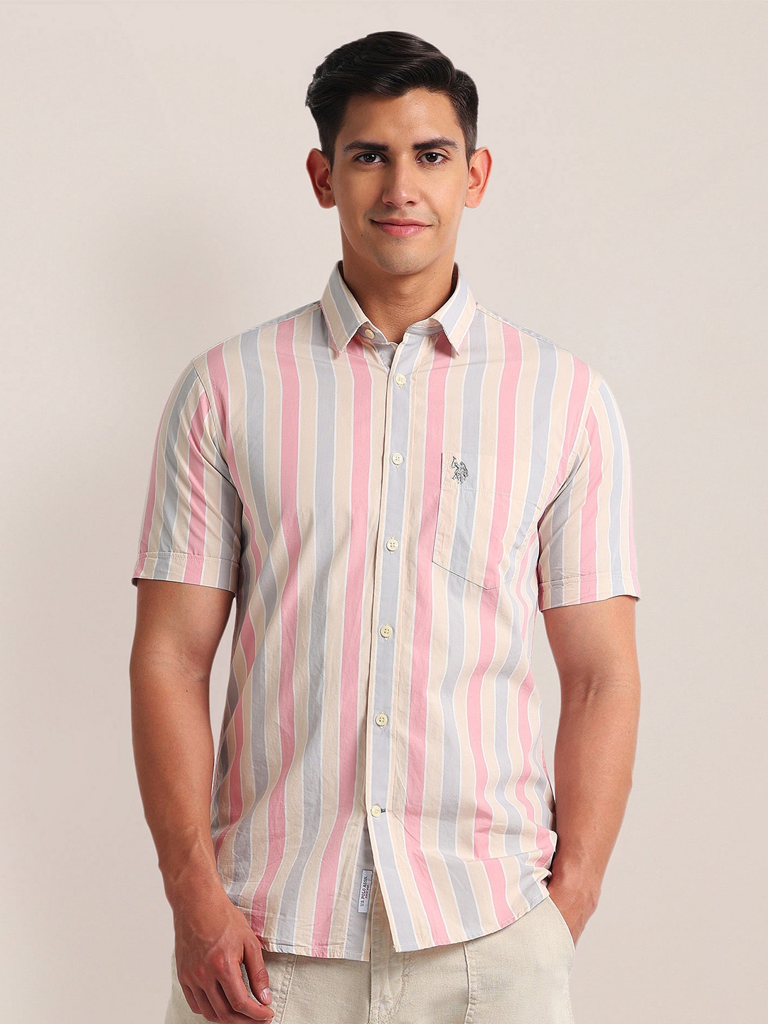 

U.S. Polo Assn. Multi Stripes Opaque Striped Cotton Casual Shirt, Pink