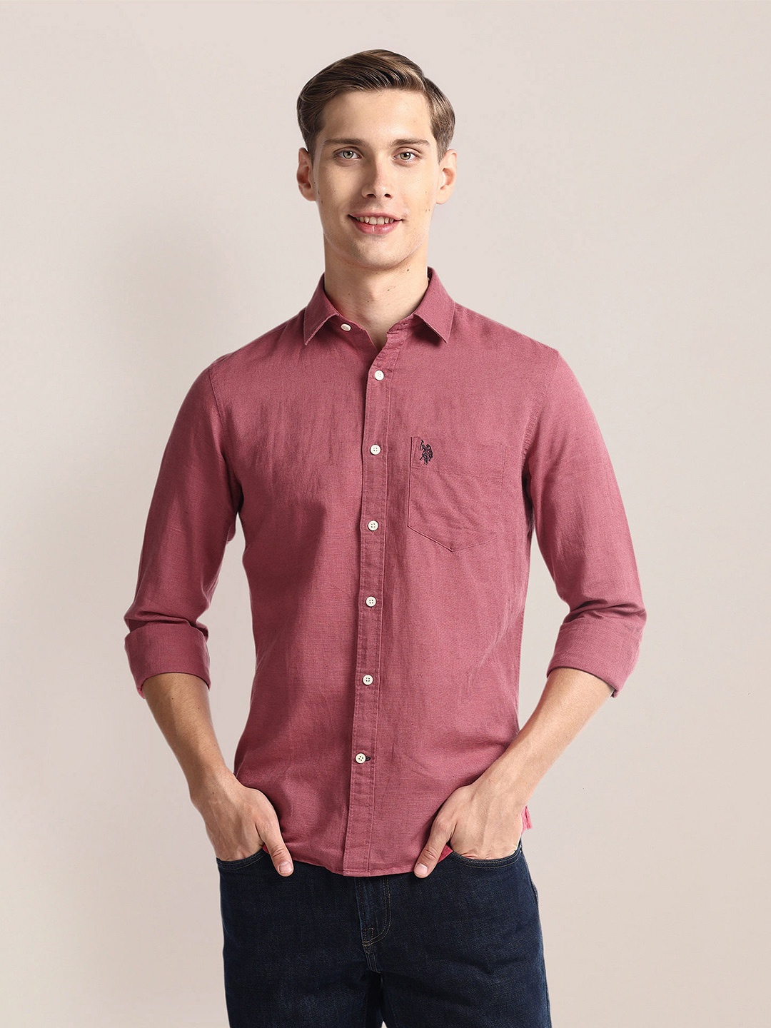 

U.S. Polo Assn. Spread Collar Tailored Fit Casual Shirt, Pink