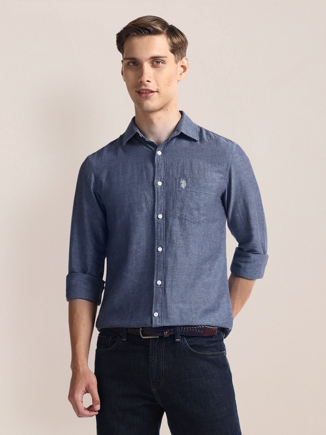 

U.S. Polo Assn. Spread Collar Tailored Fit Casual Shirt, Blue