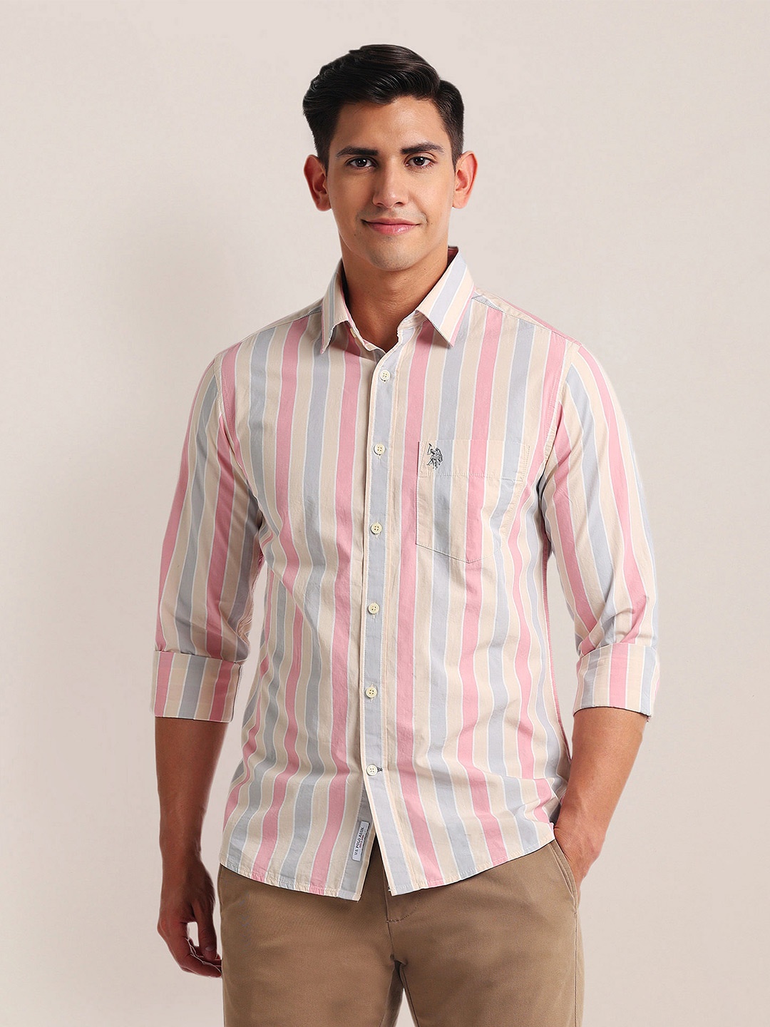 

U.S. Polo Assn. Striped Spread Collar Casual Shirt, Pink