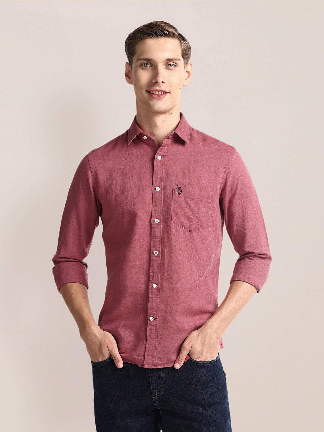 

U.S. Polo Assn. Spread Collar Casual Shirt, Pink
