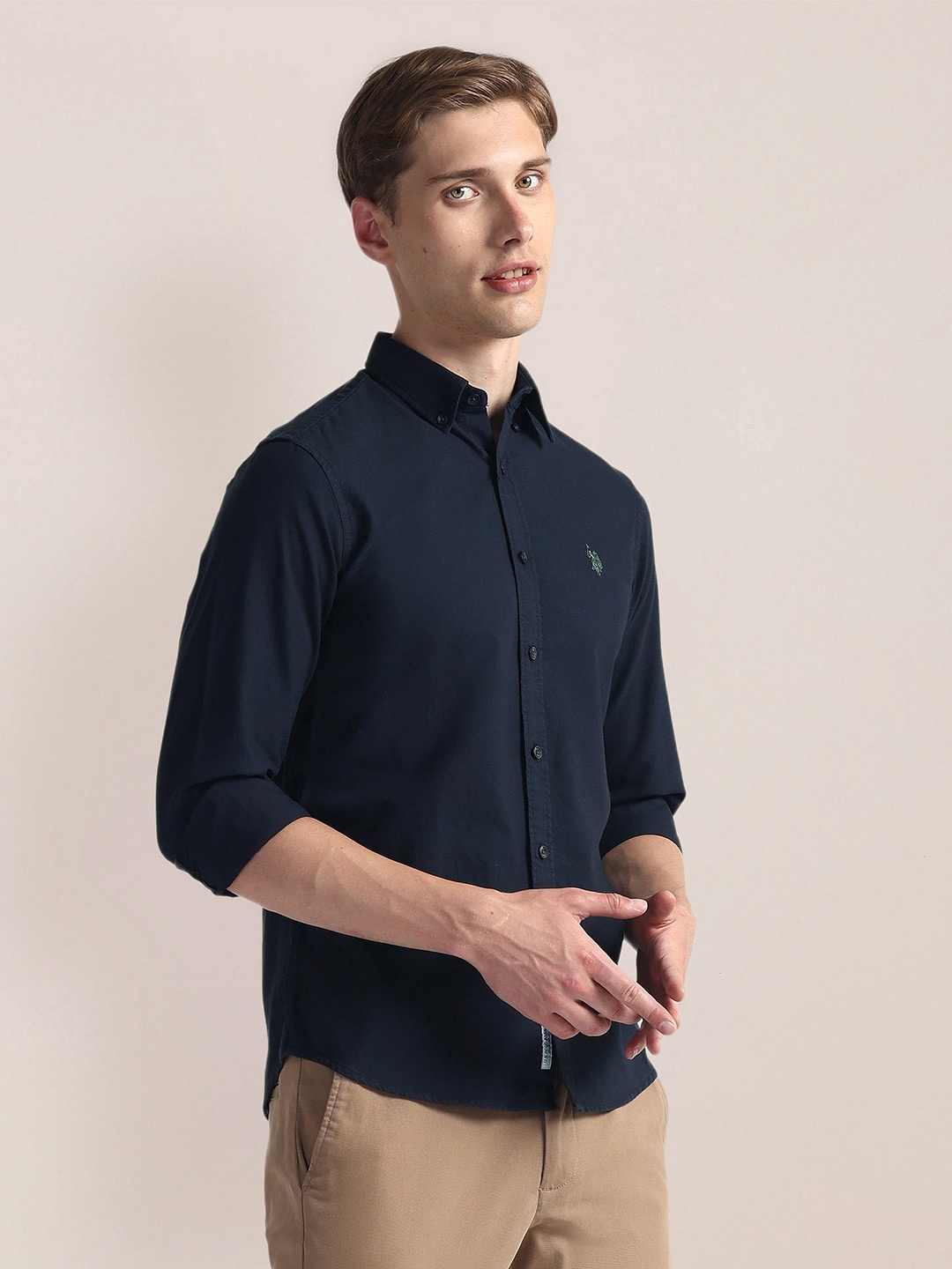 

U.S. Polo Assn. Long Sleeves Spread Collar Cotton Opaque Casual Shirt, Blue