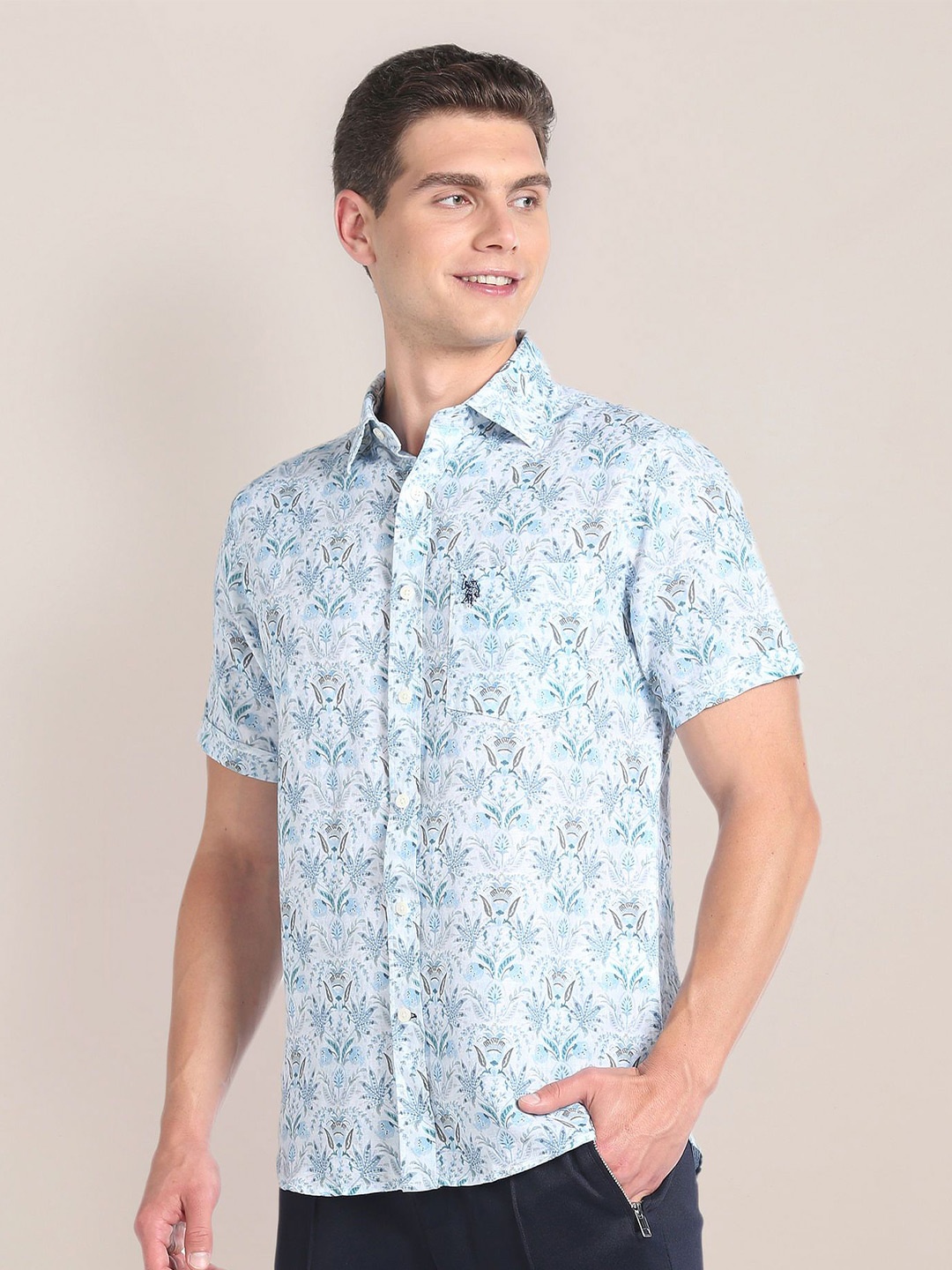 

U.S. Polo Assn. Floral Opaque Printed Linen Casual Shirt, Blue