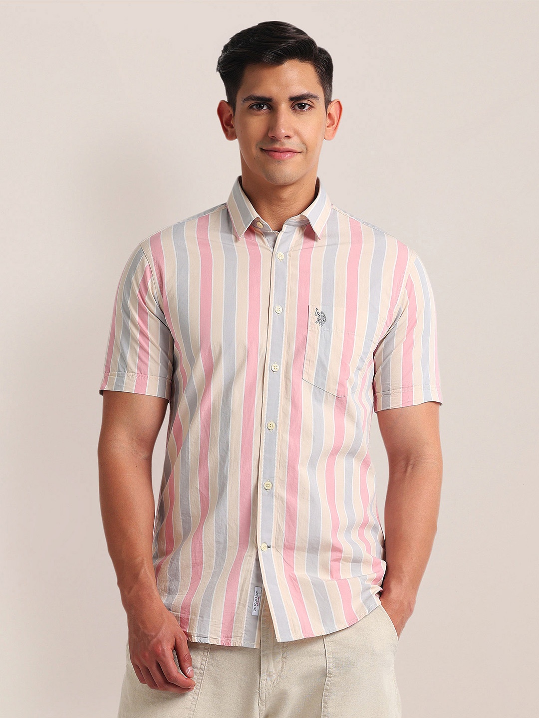 

U.S. Polo Assn. Striped Spread Collar Casual Shirt, Pink