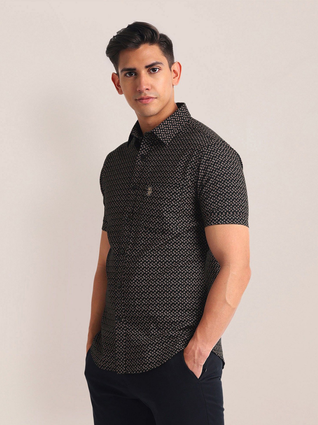 

U.S. Polo Assn. Geometric Printed Casual Shirt, Black