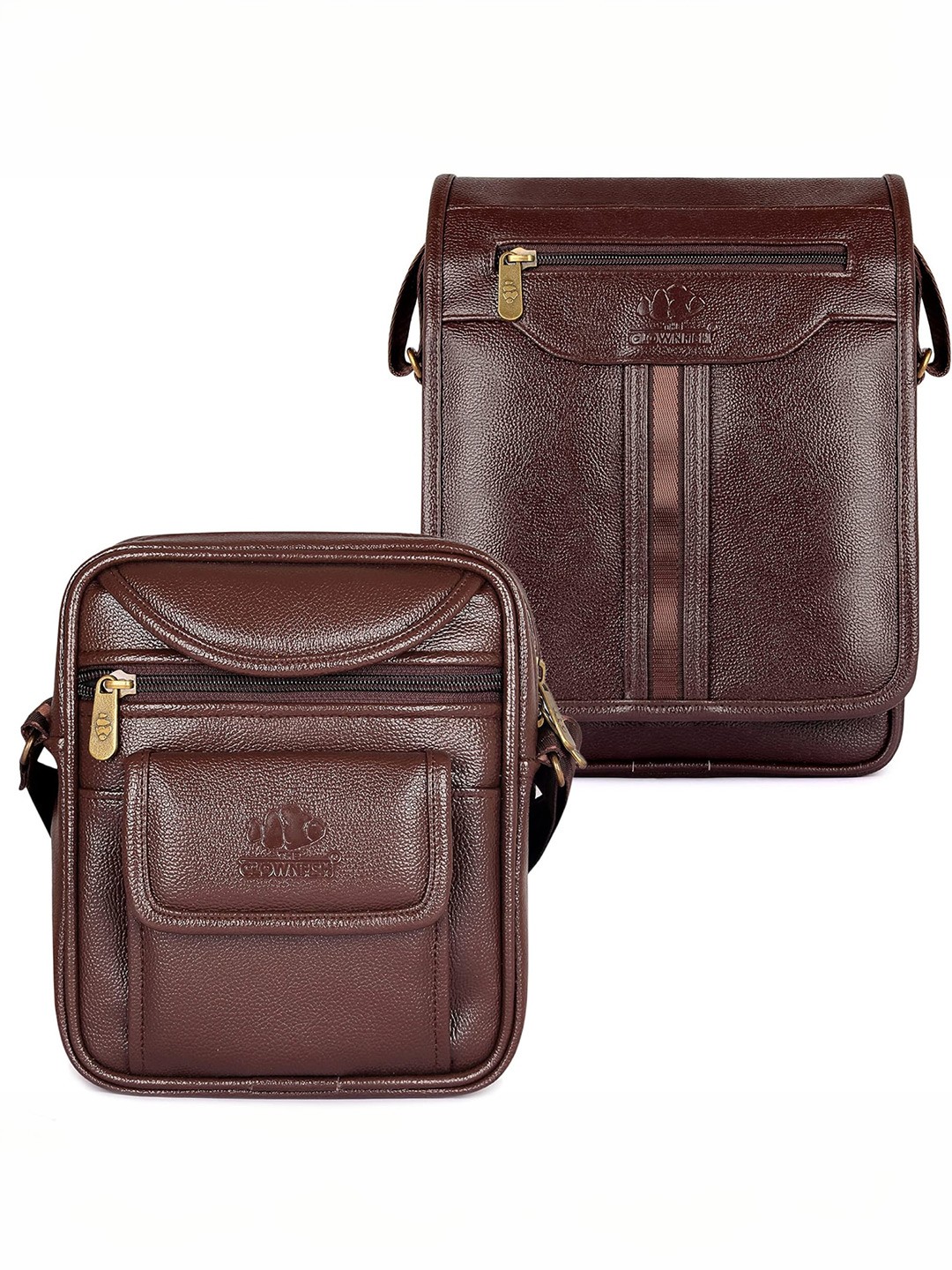 

THE CLOWNFISH Unisex Set Of 2 Leather Messenger Bags, Brown
