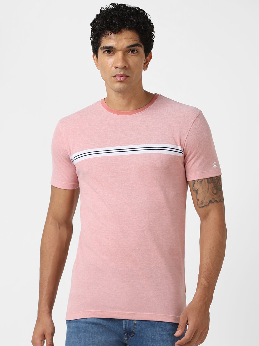 

Peter England Casuals Men Round Neck Slim Fit T-shirt, Pink