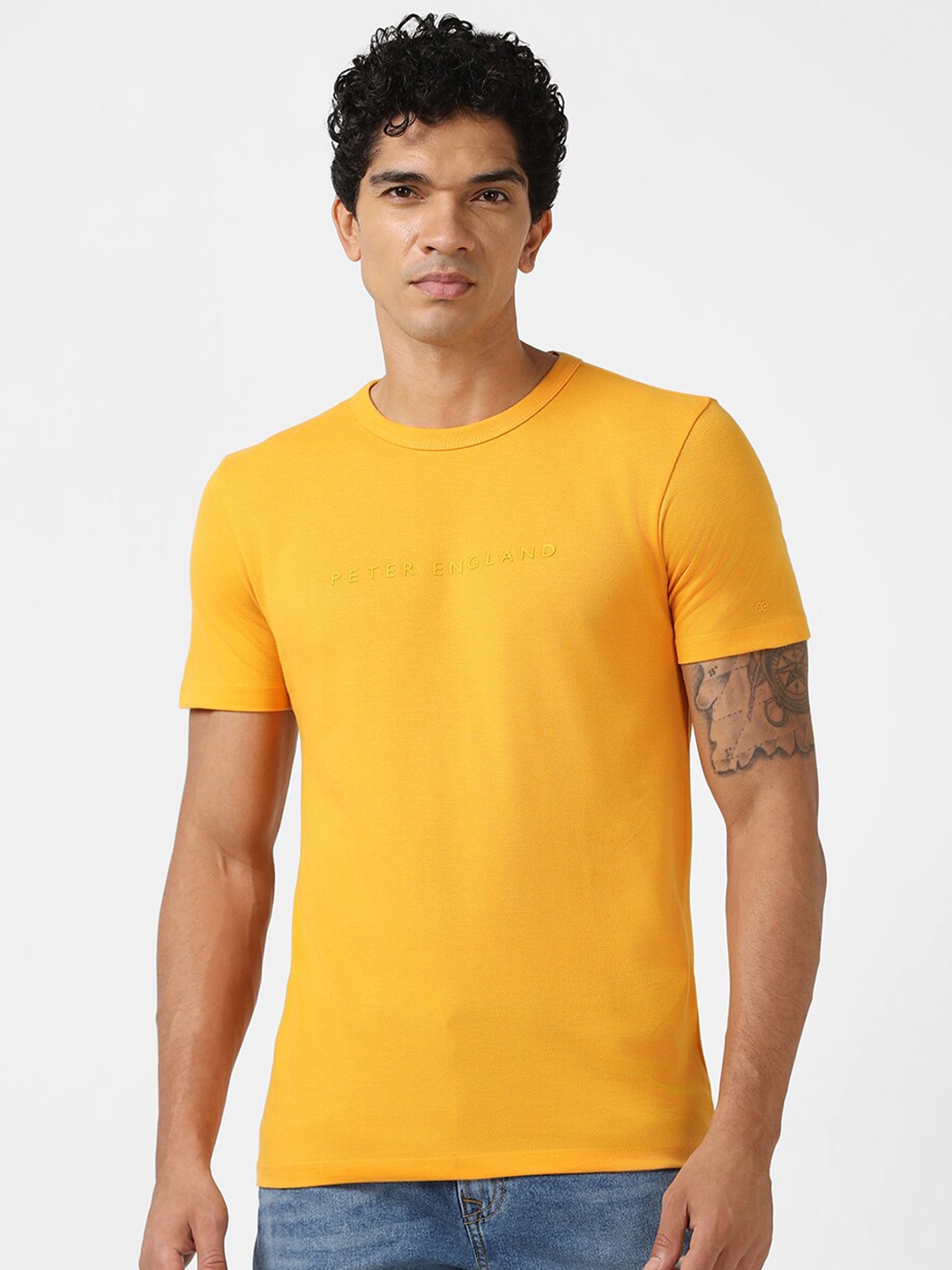

Peter England Casuals Men Round Neck Slim Fit T-shirt, Yellow