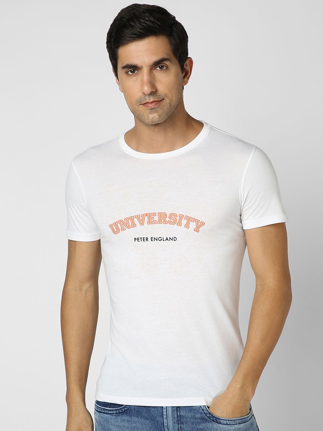

Peter England Casuals Men Typography Printed Slim Fit T-shirt, White