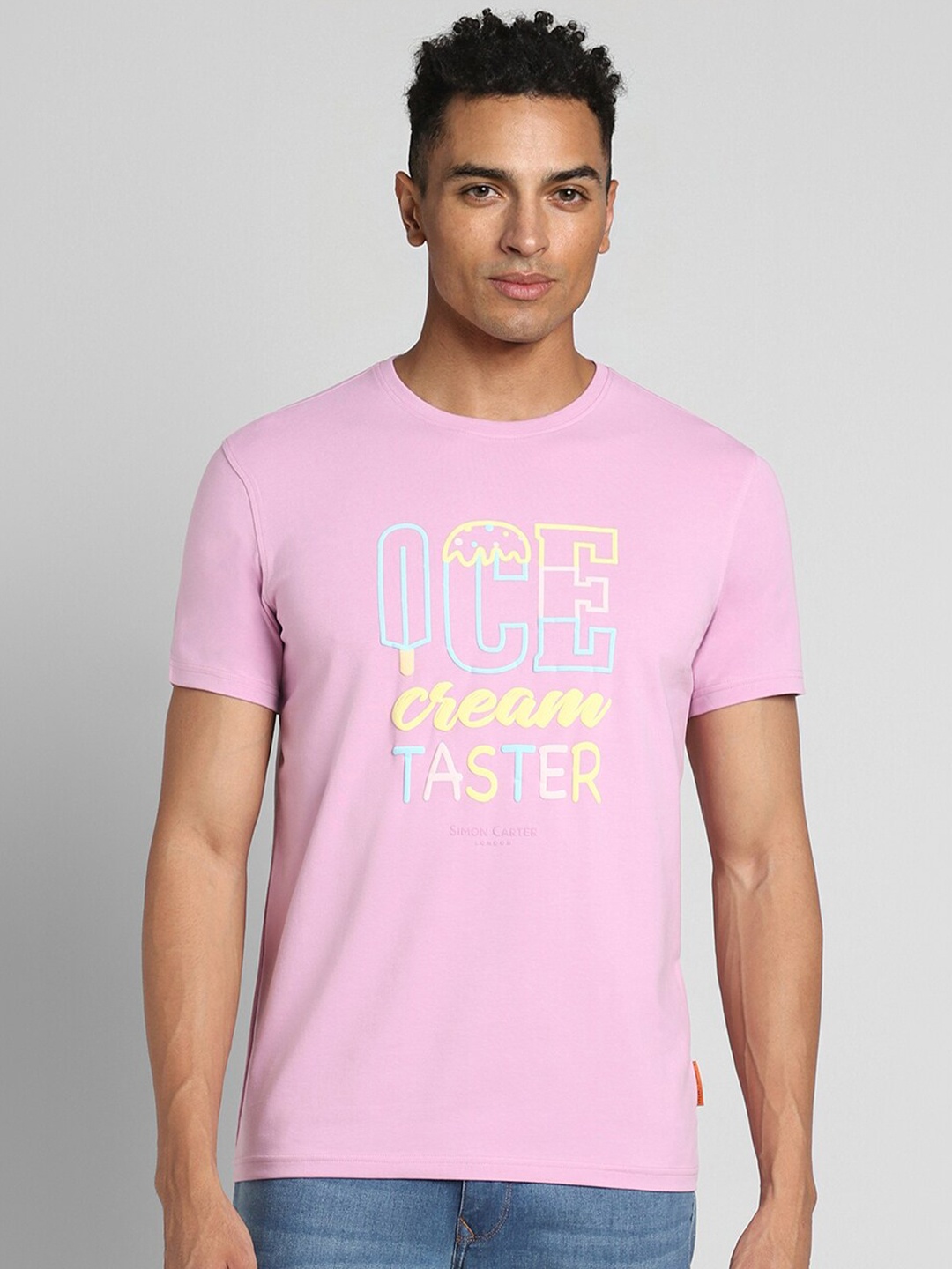 

SIMON CARTER LONDON Men Typography Printed Slim Fit T-shirt, Pink