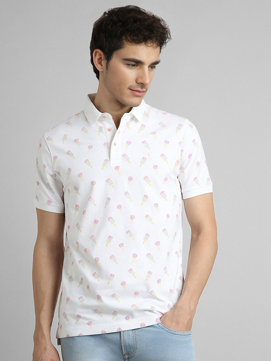 

SIMON CARTER LONDON Men Printed Polo Collar Slim Fit T-shirt, White