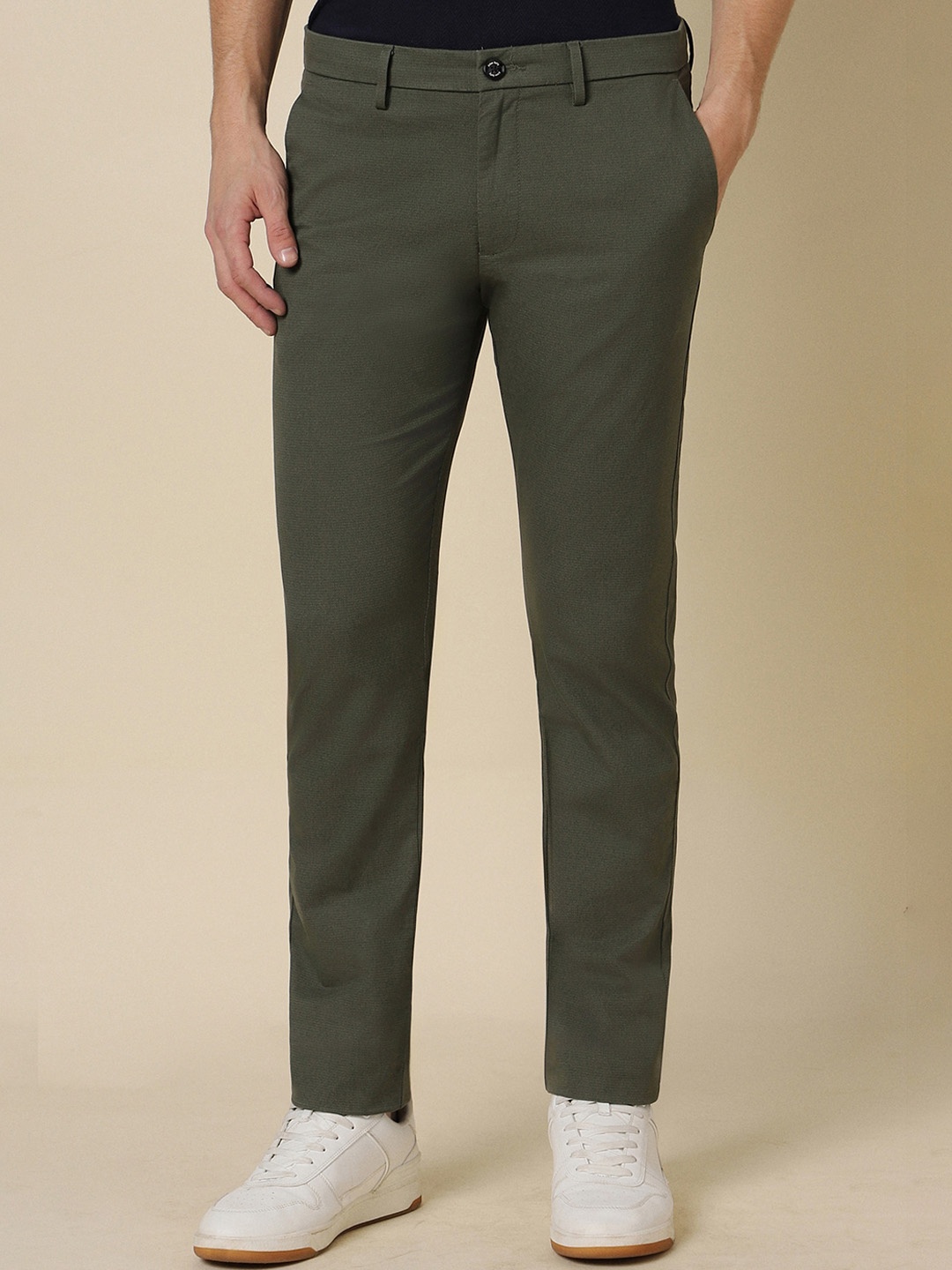 

Allen Solly Men Mid Rise Slim Fit Cotton Trousers, Green