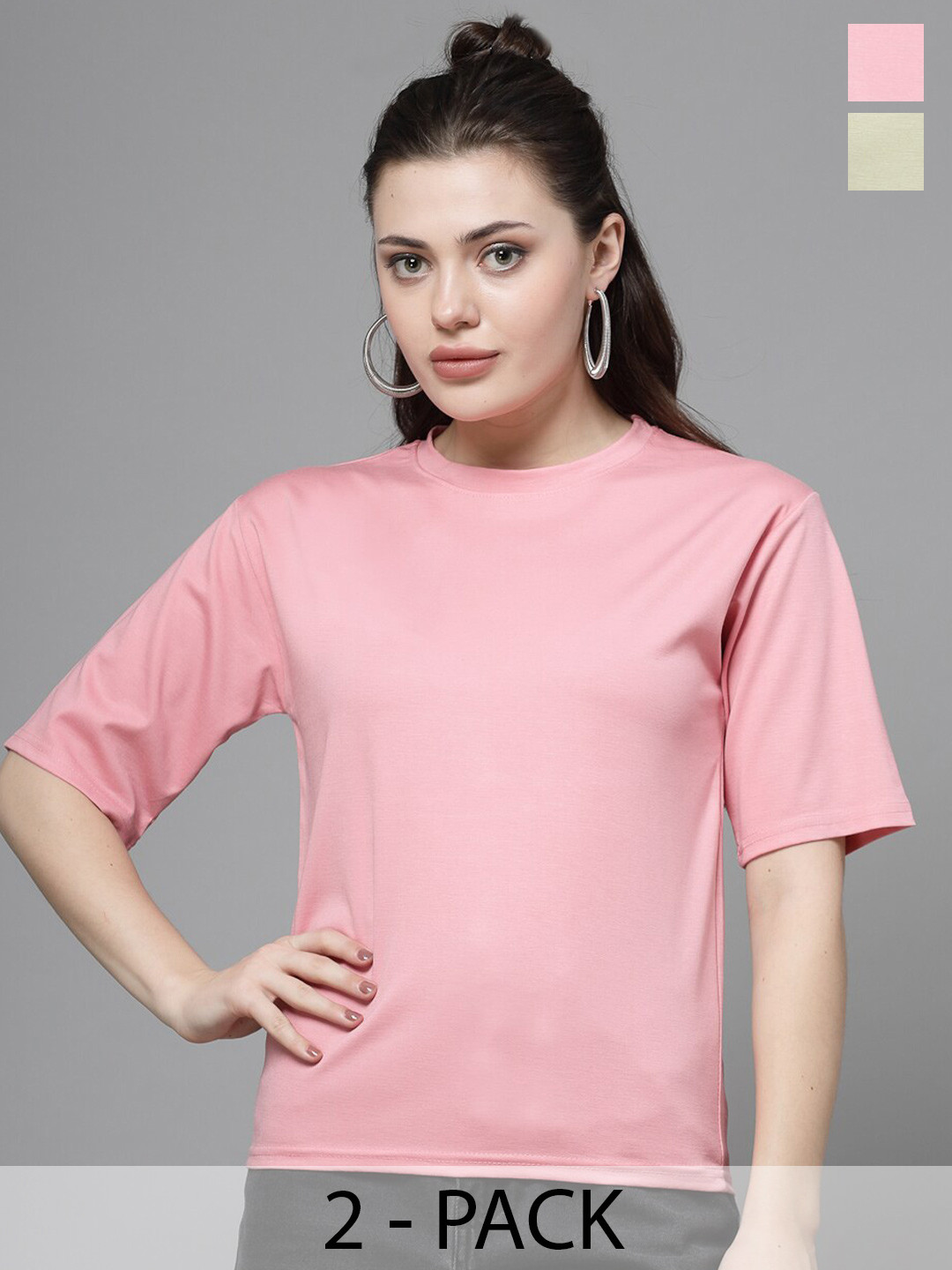 

Clora Creation Women Set of 2 Round Neck T-shirt, Pink