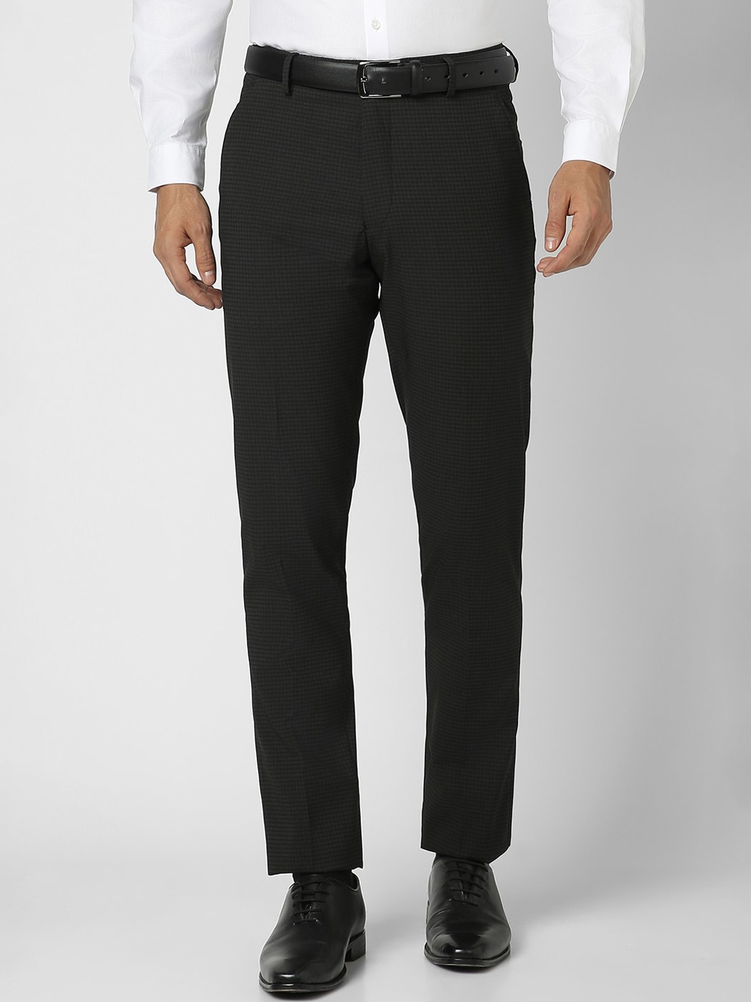 

Peter England Men Slim Fit Mid-Rise Formal Trousers, Black