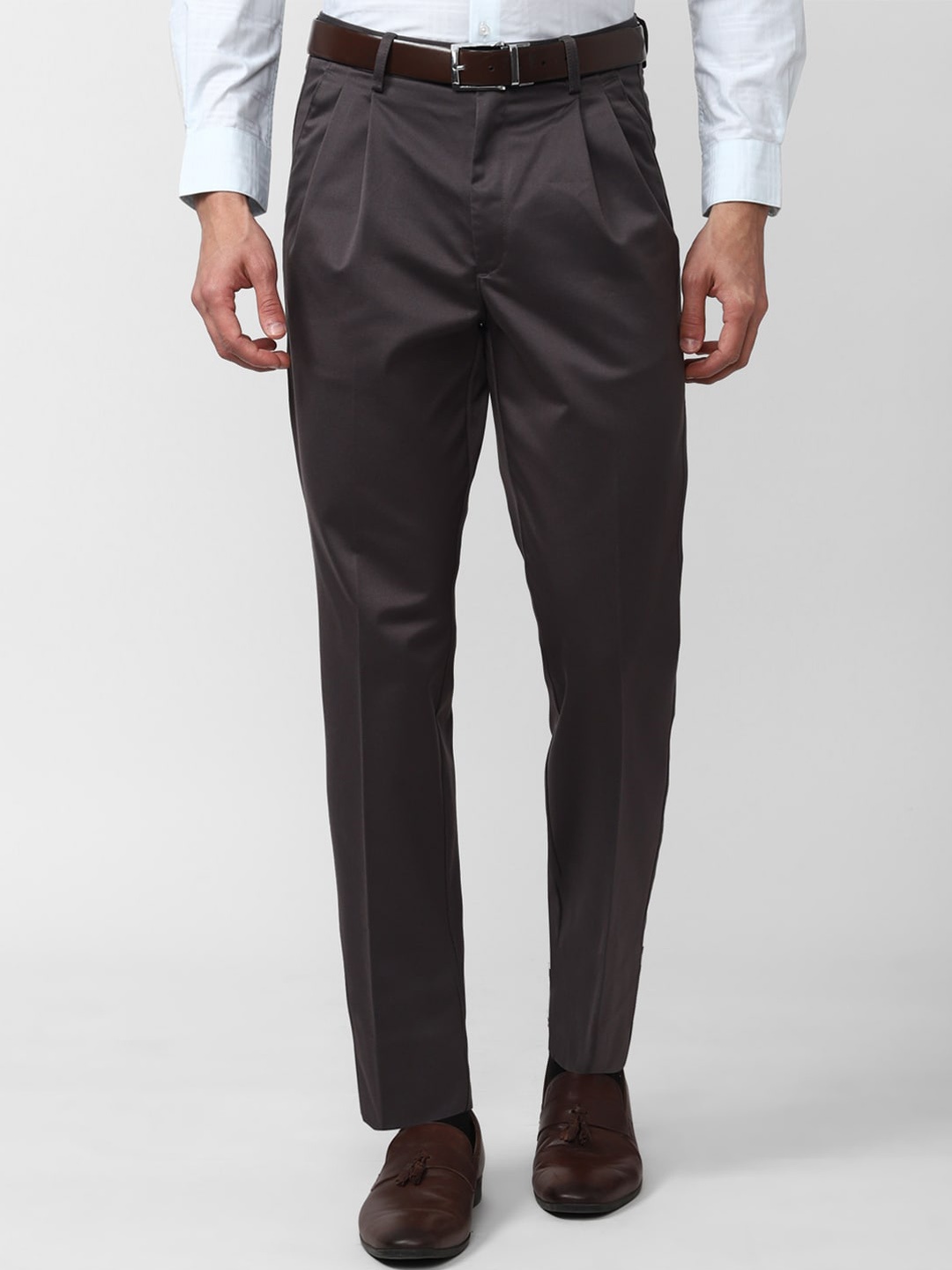 

Peter England Casuals Men Pleated Formal Trousers, Grey