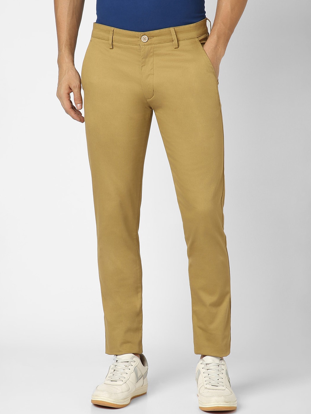 

Peter England Casuals Men Slim Fit Mid-Rise Trousers, Khaki