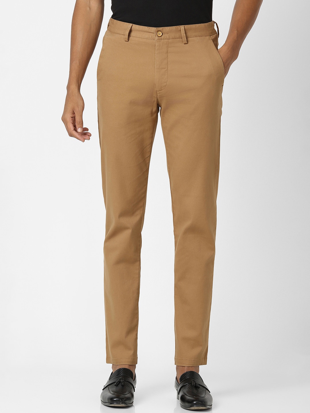

Peter England Casuals Men Slim Fit Mid-Rise Trousers, Brown