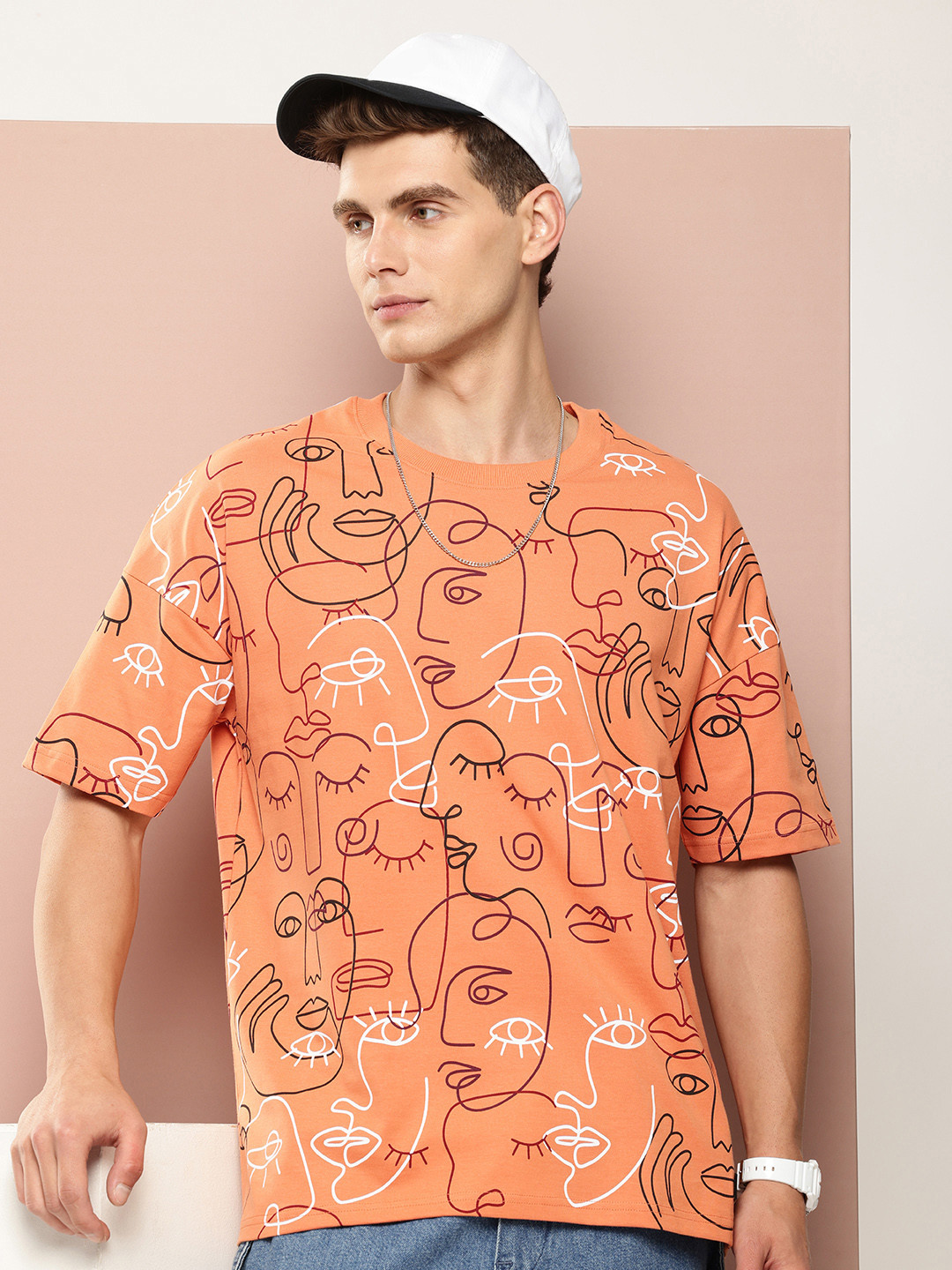 

Stormborn Conversational Printed Drop Shoulder Sleeves Pure Cotton Oversized T-shirt, Brown