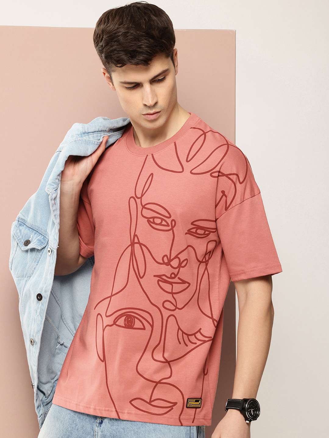 

Stormborn Graphic Printed Oversized Drop Shoulder Sleeves Pure Cotton T-shirt, Pink