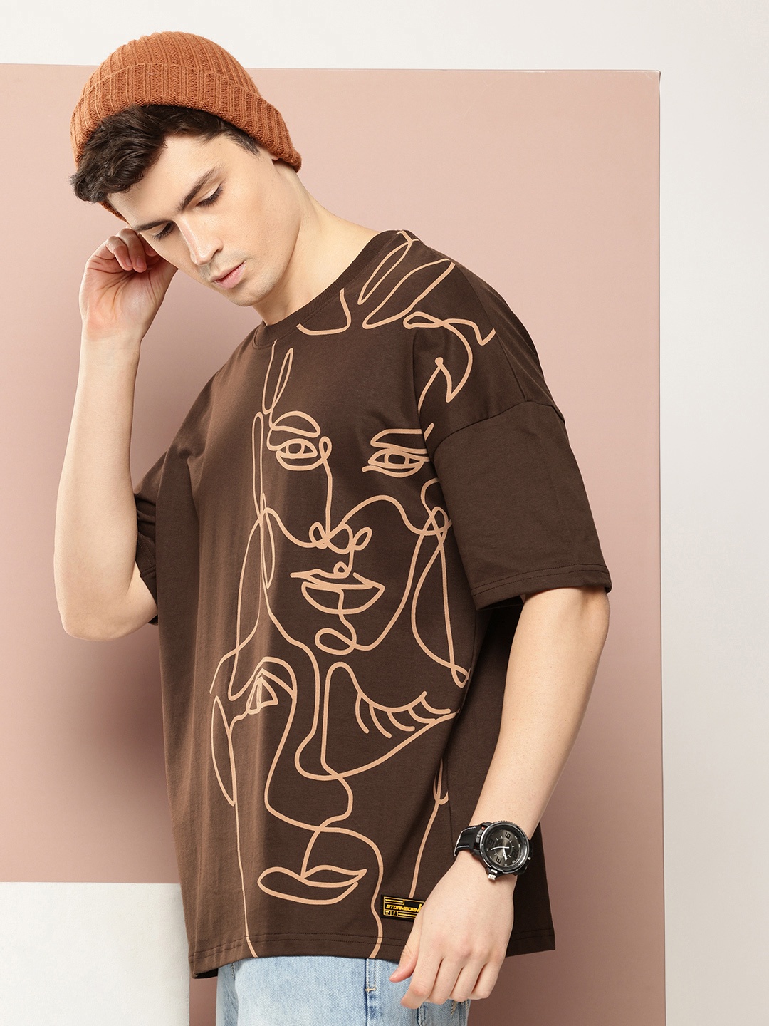 

Stormborn Graphic Printed Oversized Drop Shoulder Sleeves Pure Cotton T-shirt, Brown