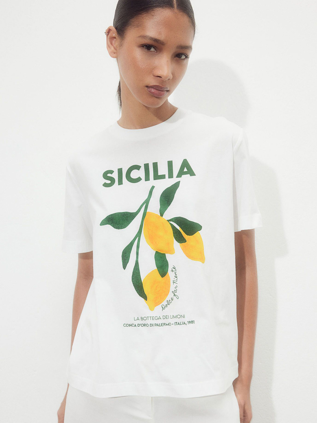

H&M Pure Cotton Print-Motif T-shirt, White