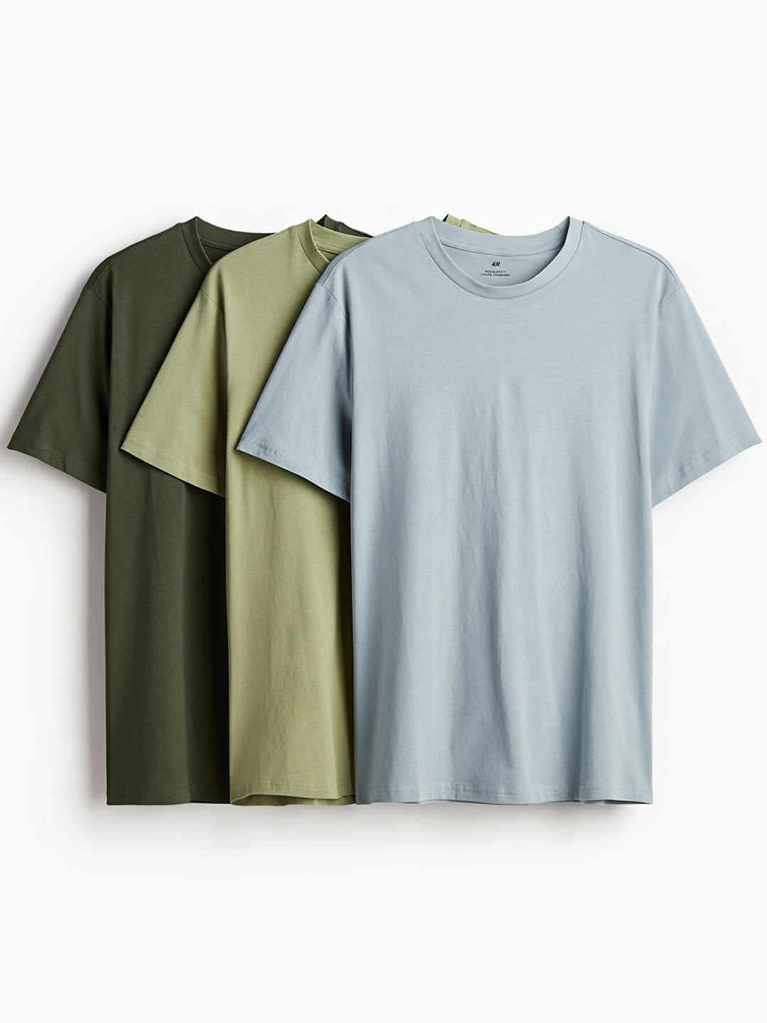 

H&M Men Pure Cotton 3-Pack Regular Fit T-shirts, Turquoise blue