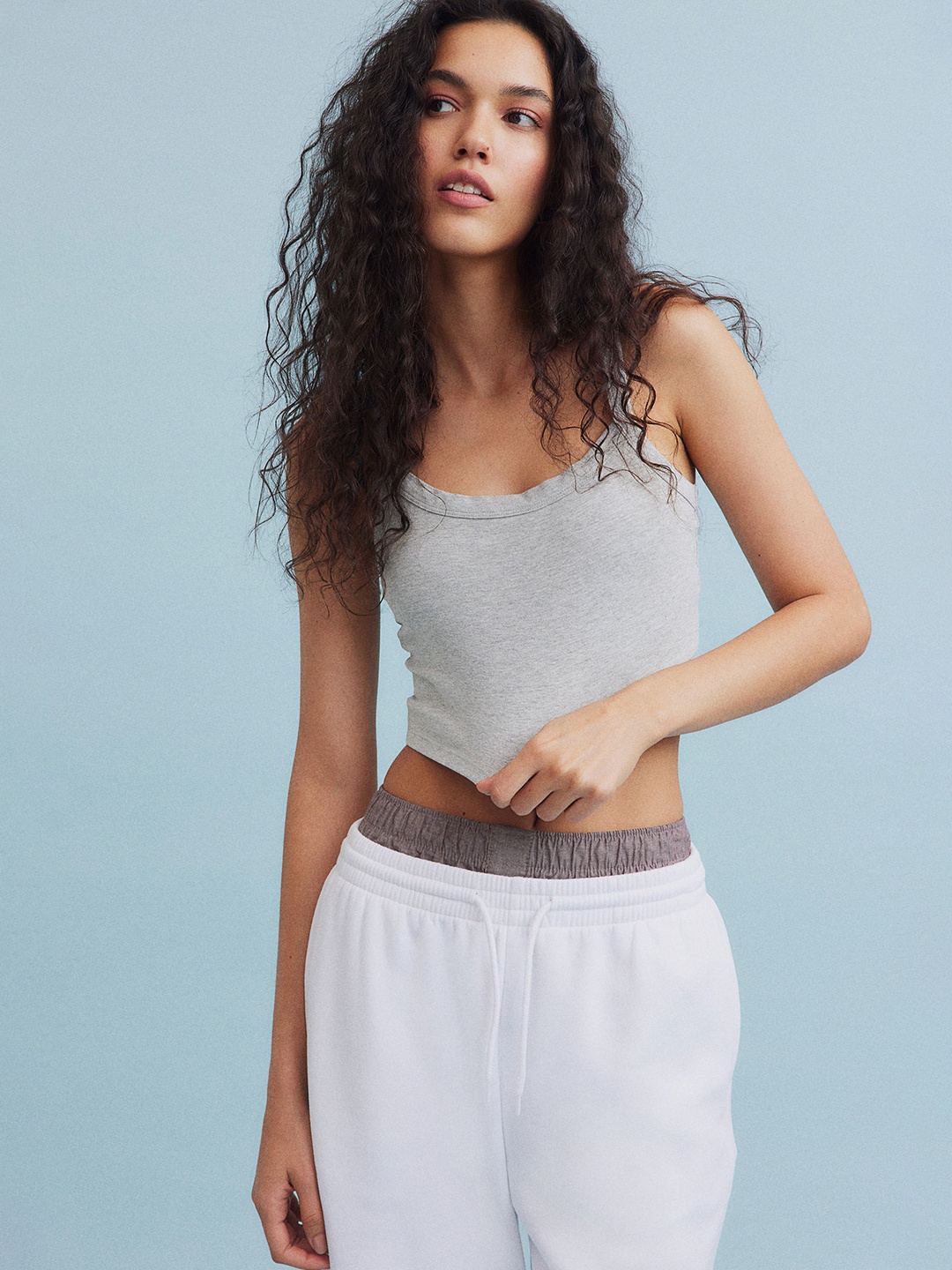 

H&M Cropped Strappy Top, Grey