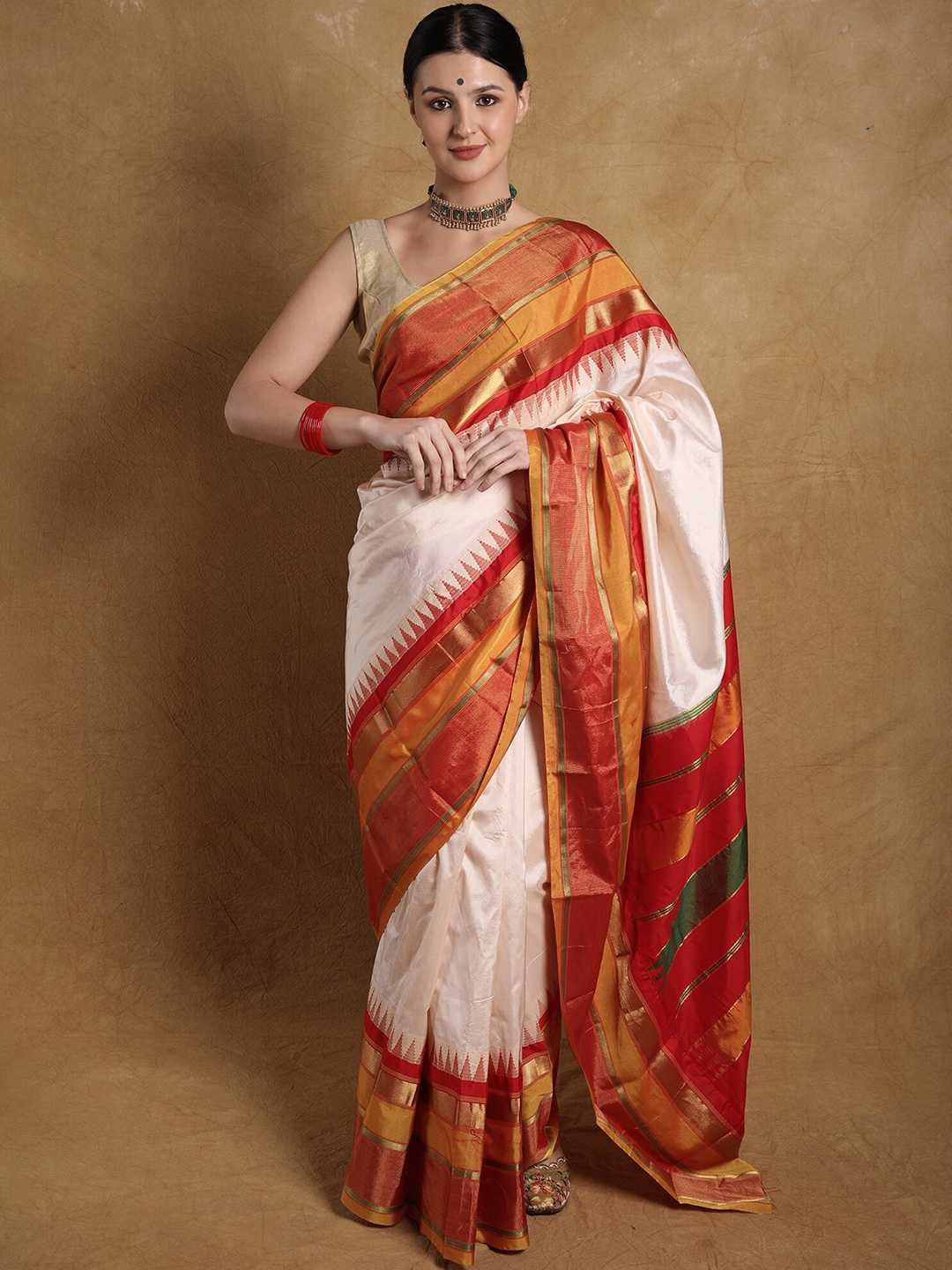 Exotic India Zari Pure Silk Saree, White