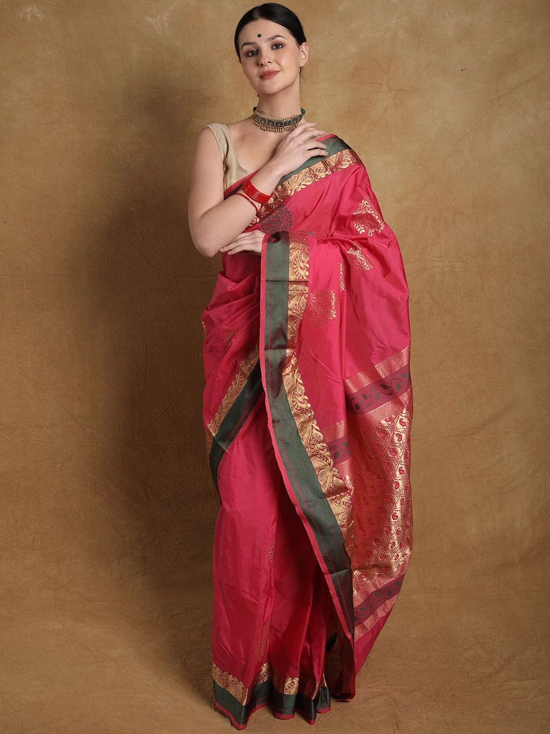 

Exotic India Woven Design Zari Pure Silk Saree, Pink
