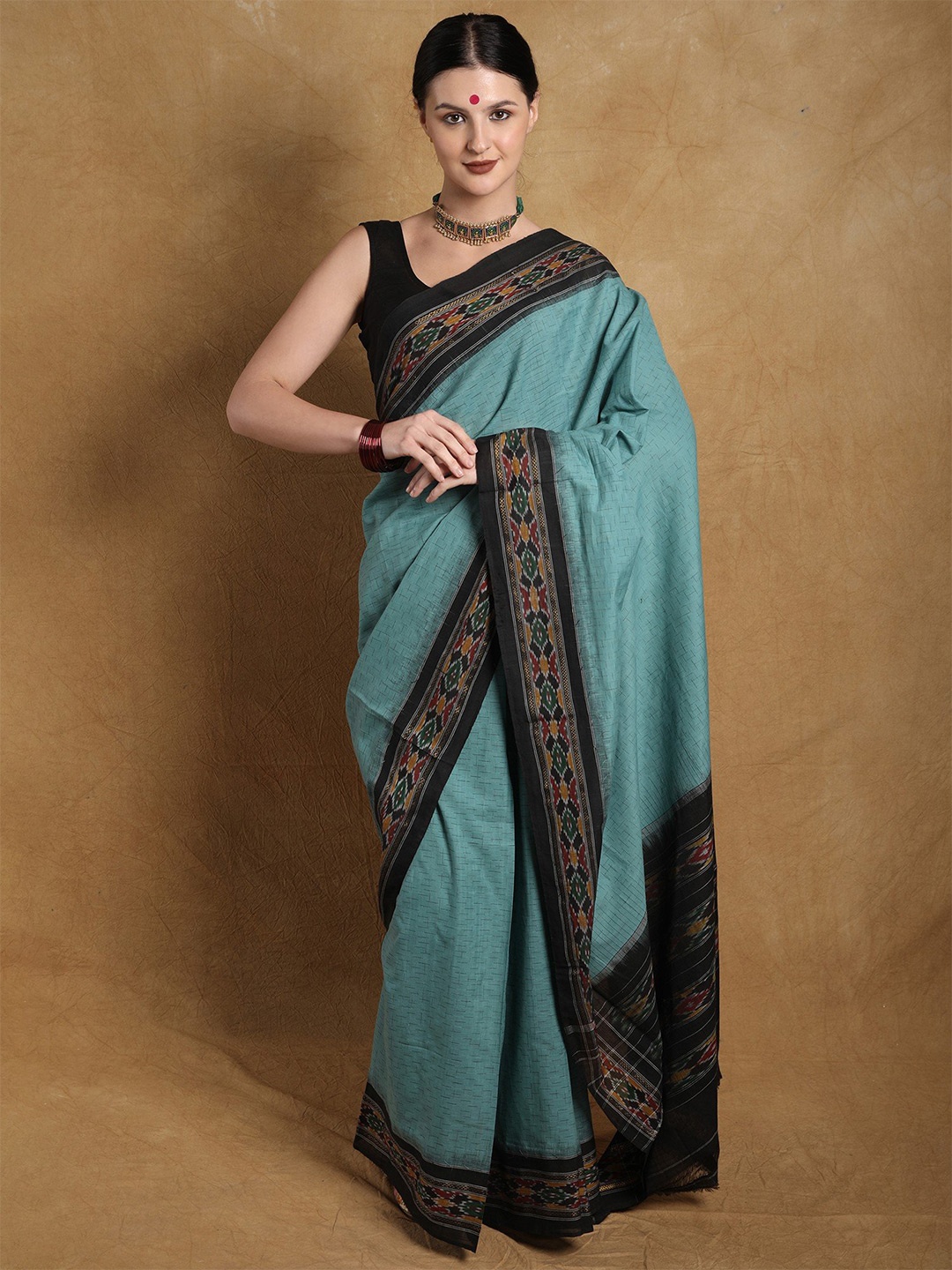 

Exotic India Pure Cotton Sambalpuri Saree, Blue