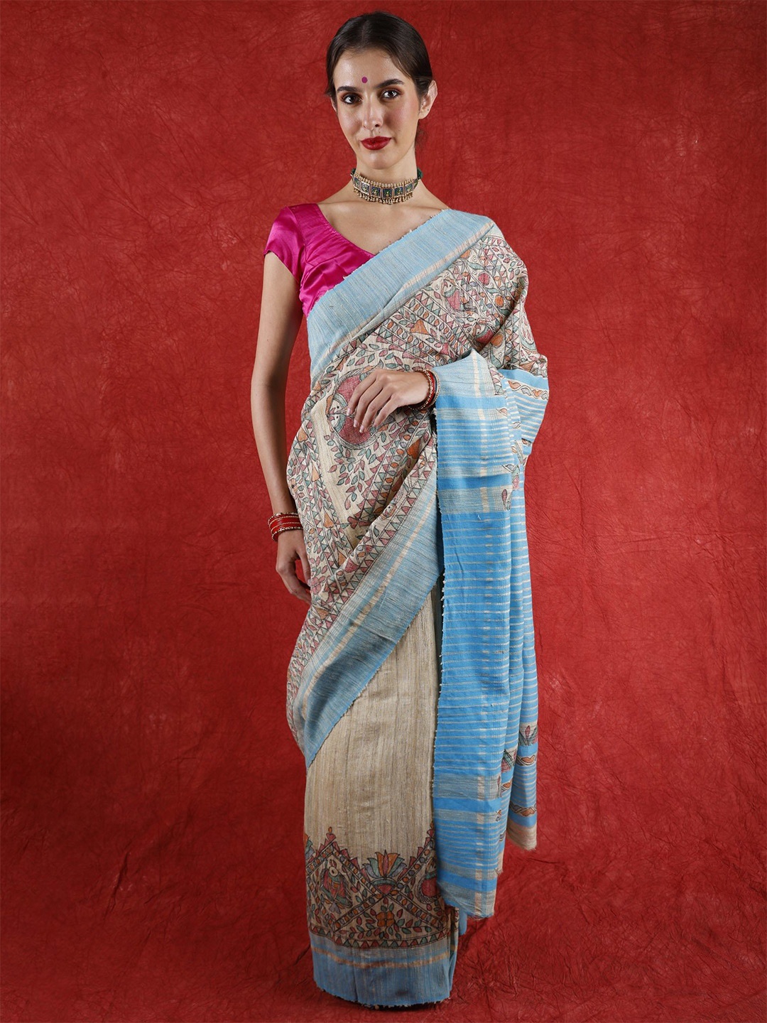 

Exotic India Kalamkari Saree, Beige