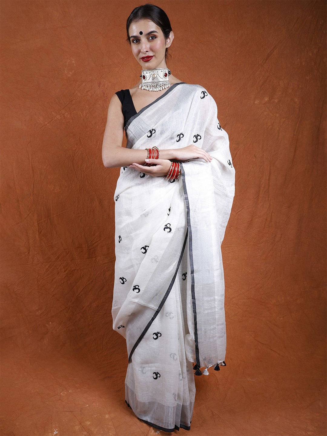 

Exotic India Floral Embroidered Art Silk Saree, White
