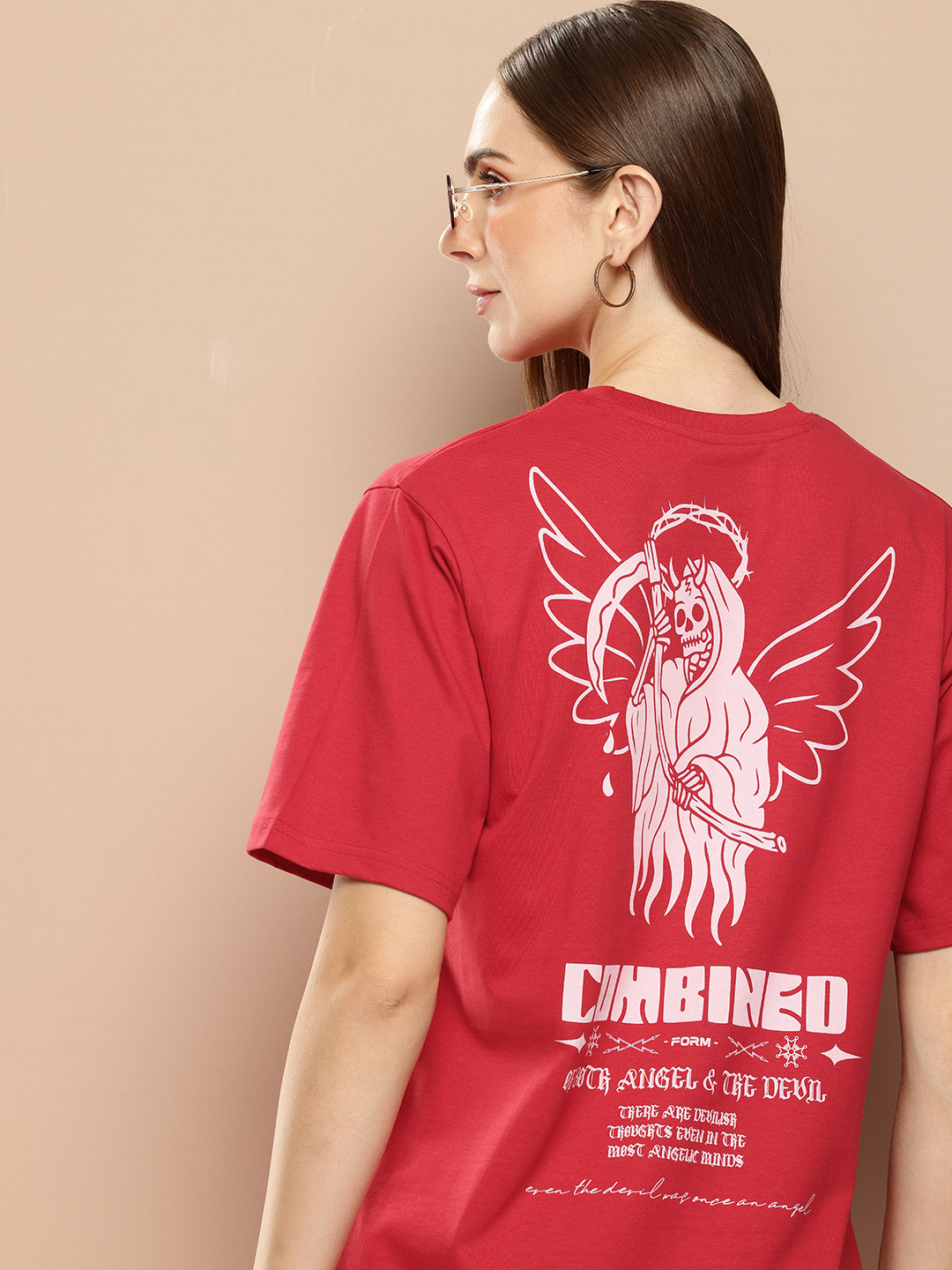 

Difference of Opinion Women Graphic Printed Oversized T-shirt, Red