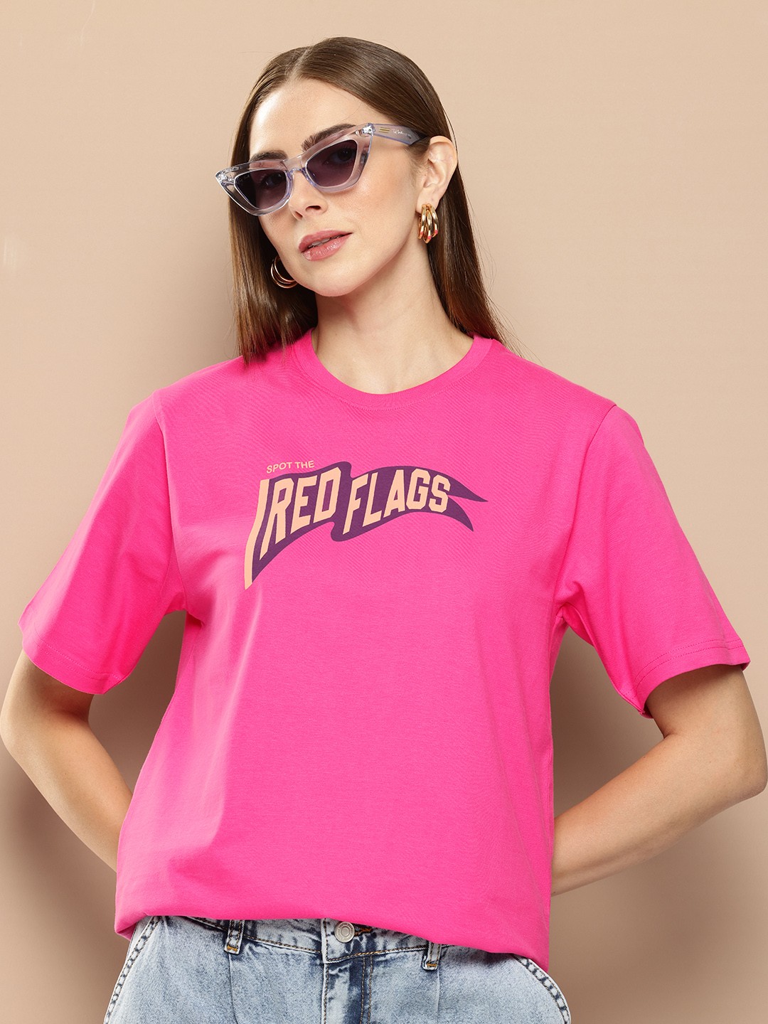 

Difference of Opinion Women Typography Printed Oversized T-shirt, Fuchsia