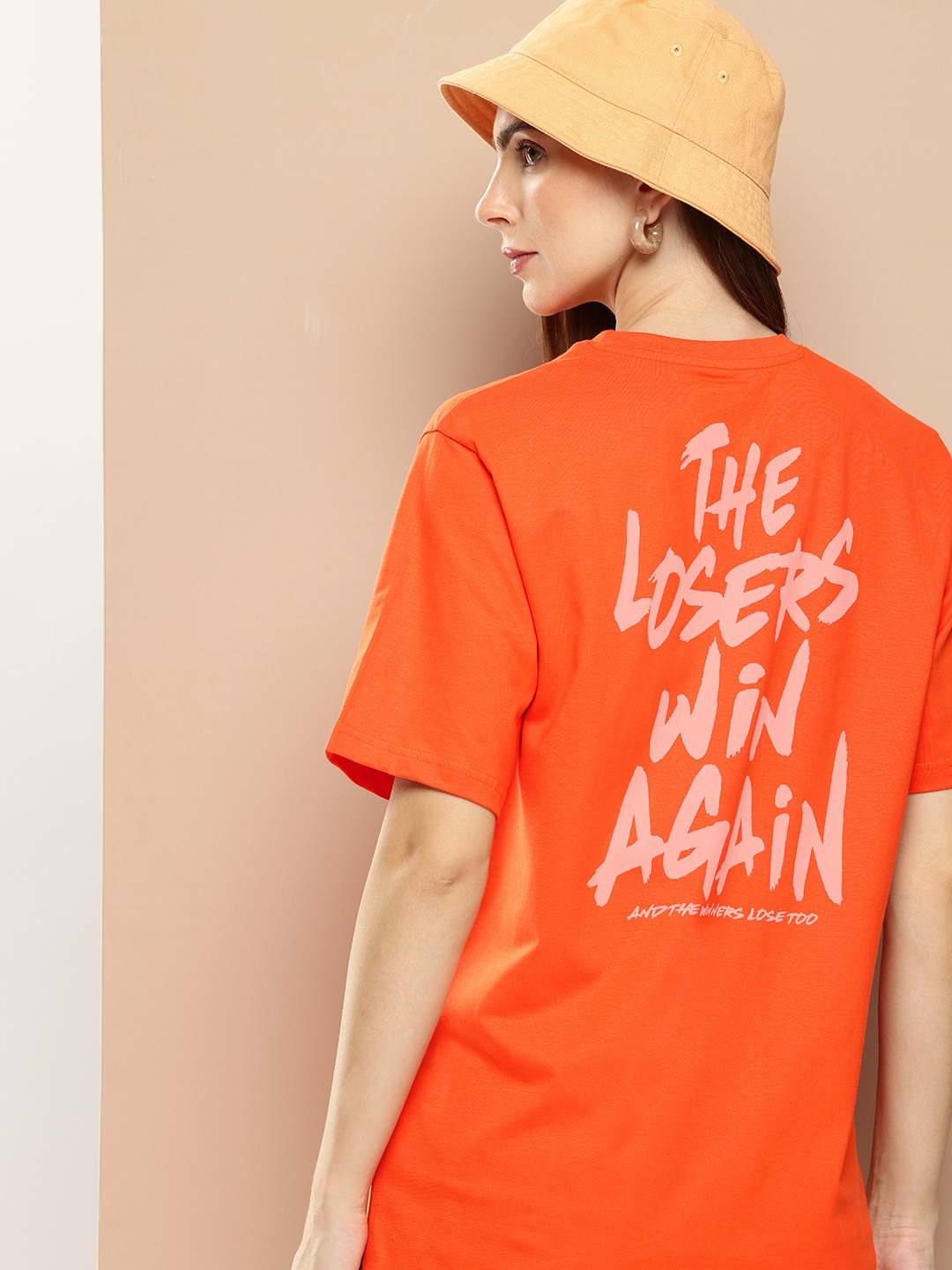 

Difference of Opinion Women Typography Printed Oversized T-shirt, Orange