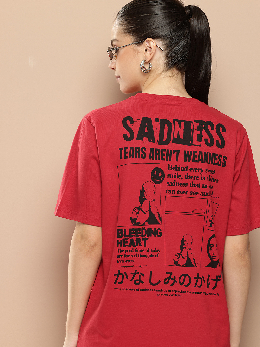 

Difference of Opinion Women Graphic Printed Oversized T-shirt, Red