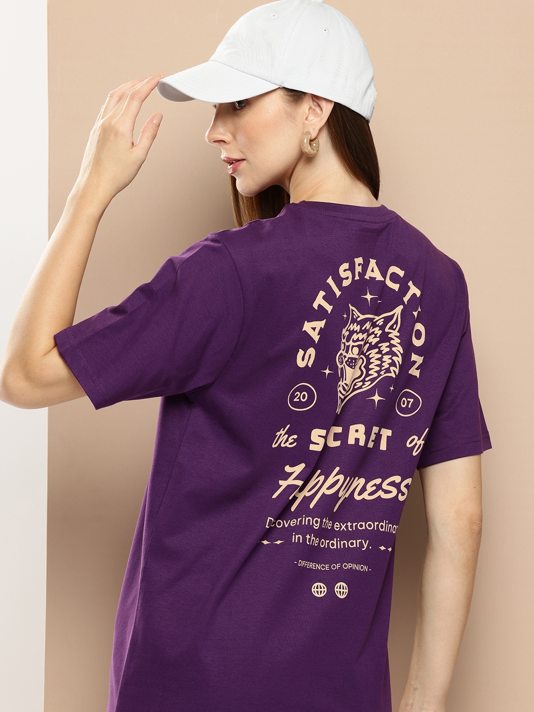 

Difference of Opinion Women Graphic Printed Oversized T-shirt, Purple