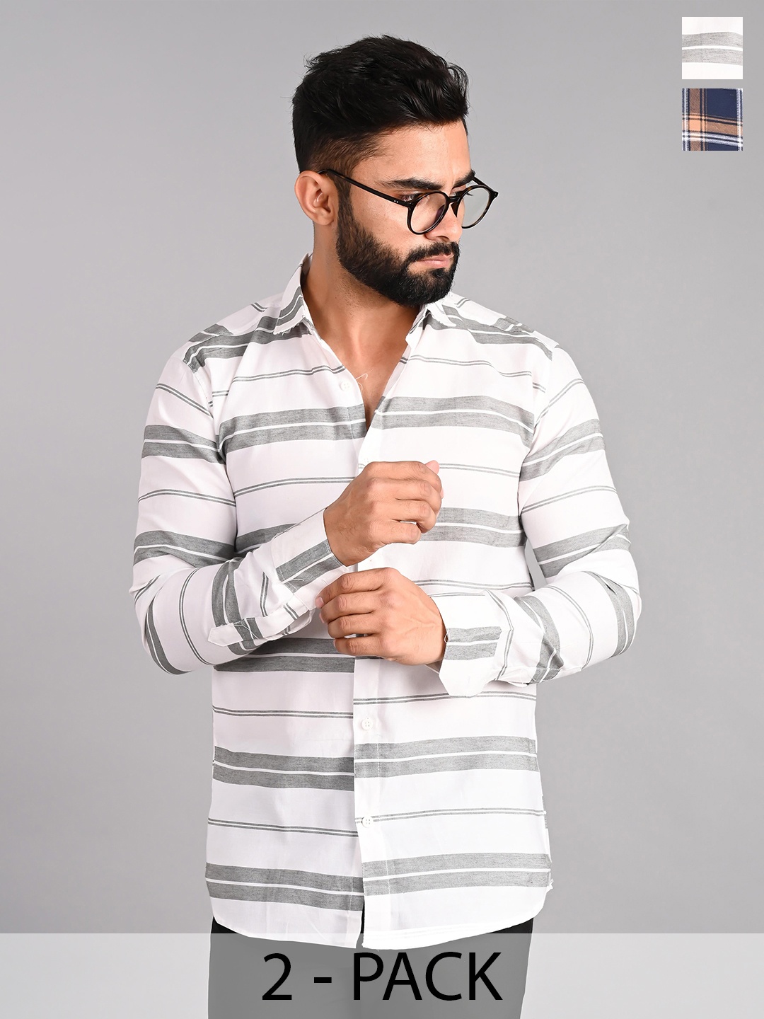

FUBAR Pack Of 2 Checked & Striped Shirts, White