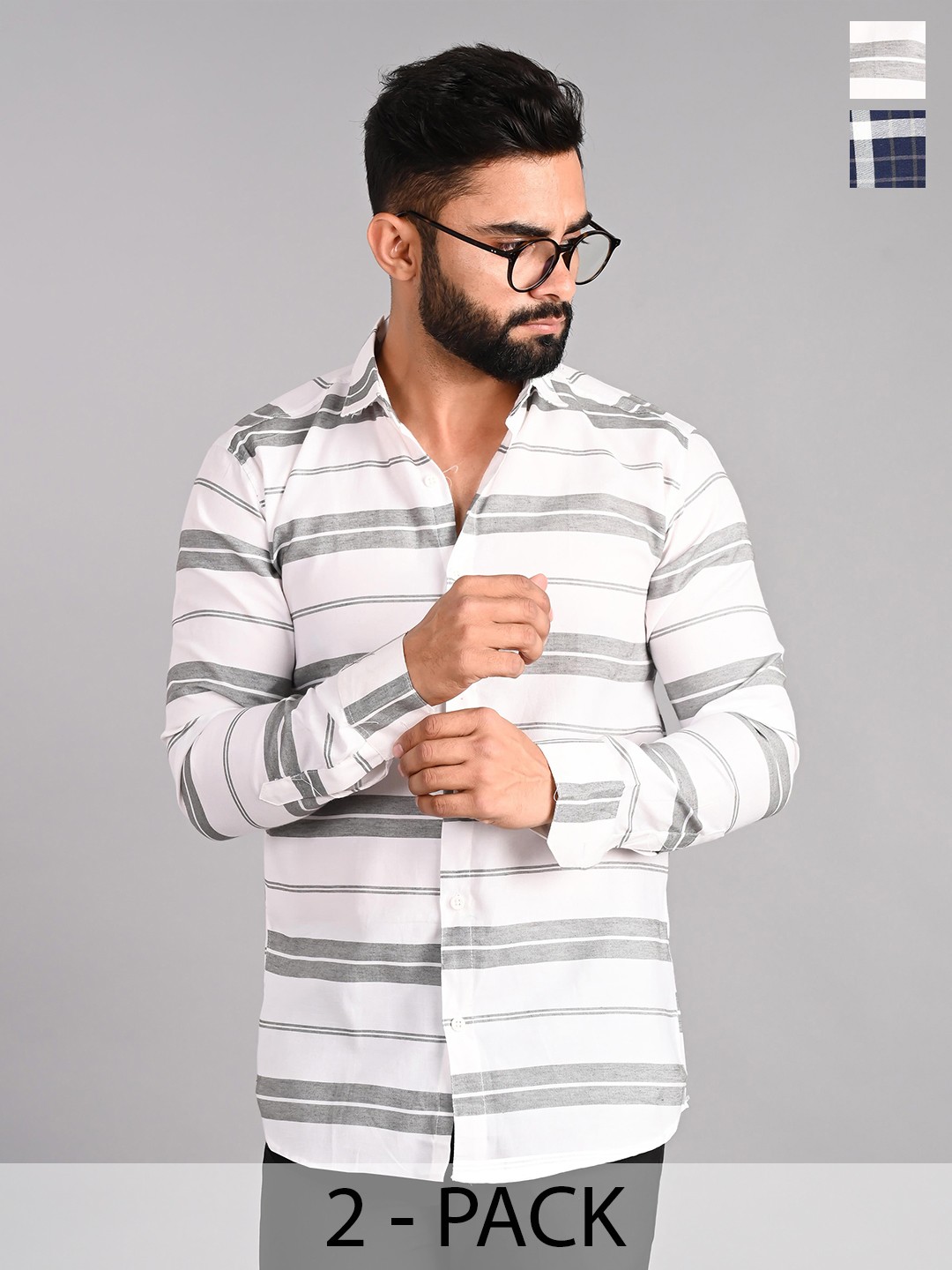 

FUBAR Pack Of 2 Checked & Striped Shirts, White