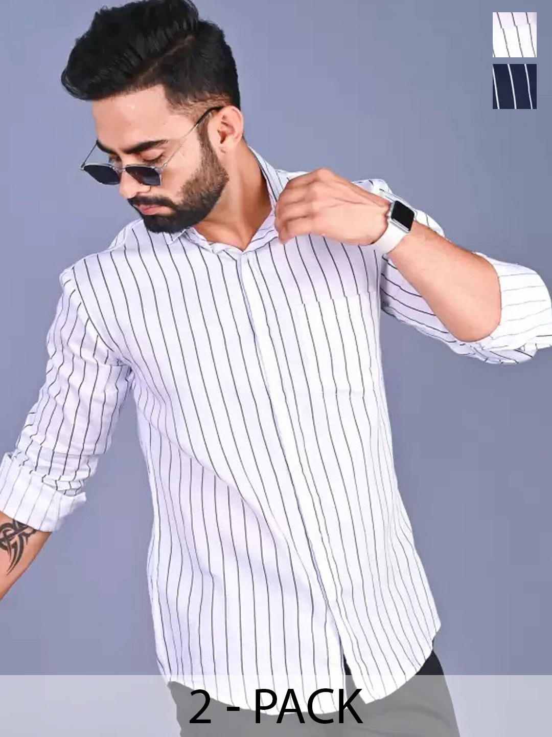 

FUBAR Pack Of 2 Striped Shirts, White