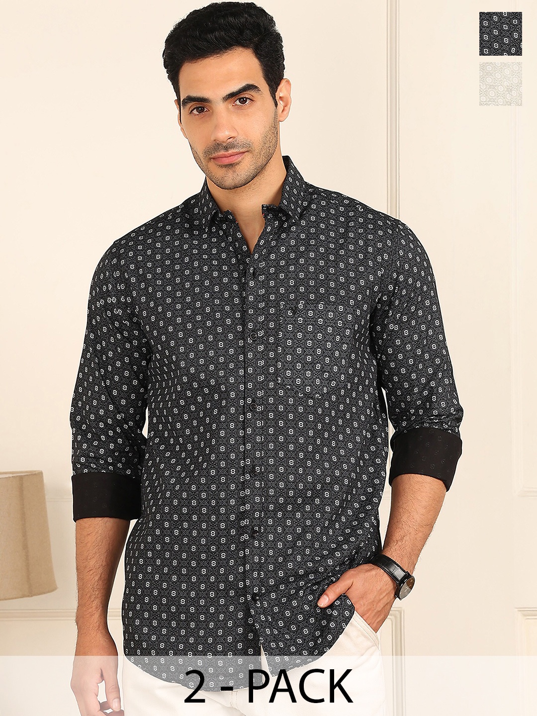 

FUBAR Pack Of 2 Geometric Printed Shirts, Black
