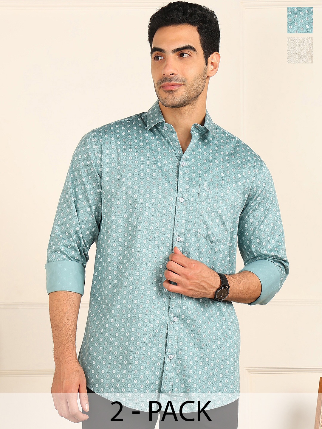 

FUBAR Pack Of 2 Geometric Printed Shirts, Blue