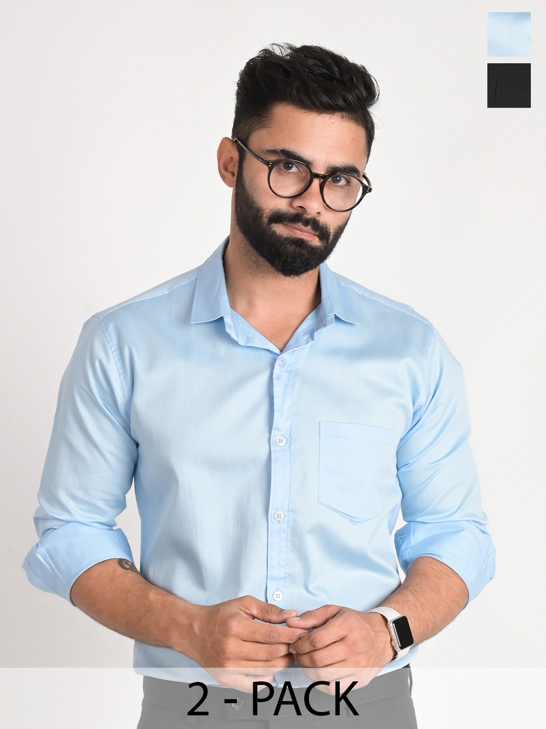 

FUBAR Pack Of 2 Spread Collar Shirts, Blue
