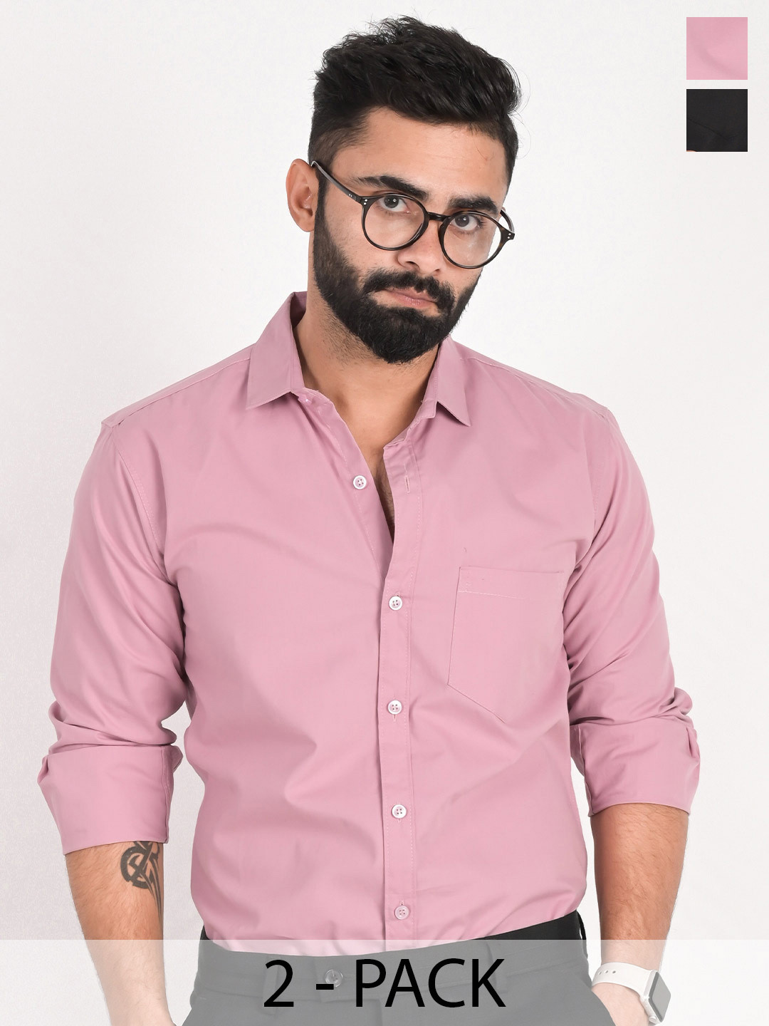 

FUBAR Pack Of 2 Slim Fit Spread Collar Formal Shirts, Pink