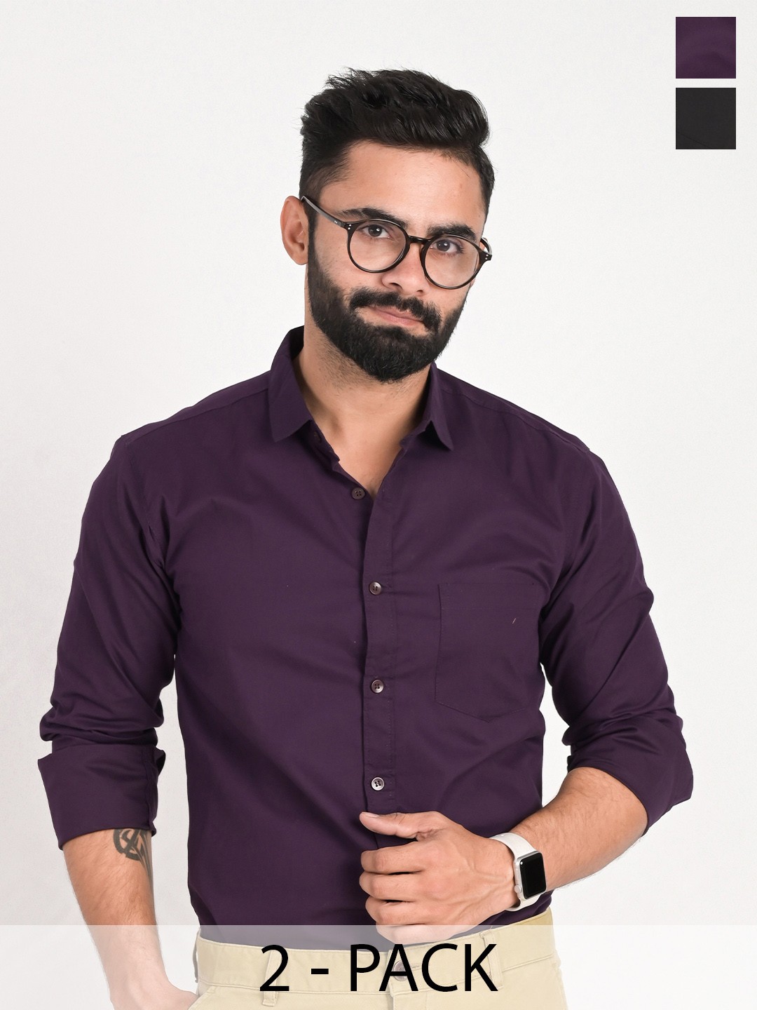 

FUBAR Pack Of 2 Slim Fit Spread Collar Formal Shirts, Purple