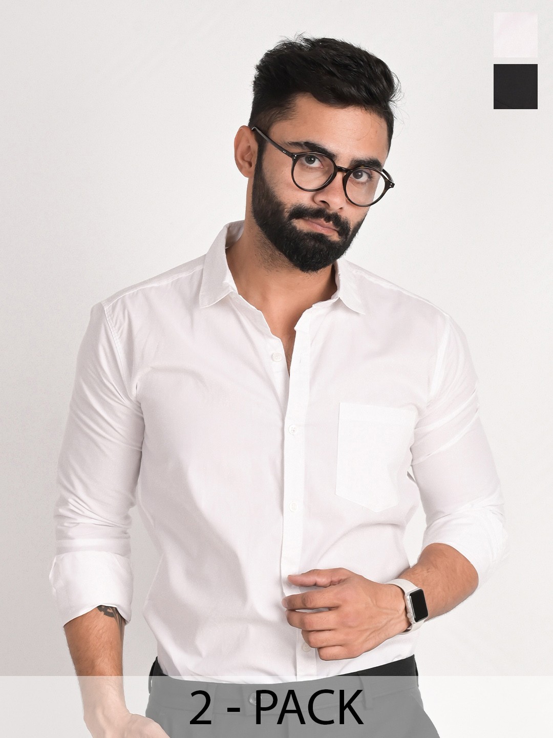 

FUBAR Pack Of 2 Slim Fit Spread Collar Formal Shirts, Black