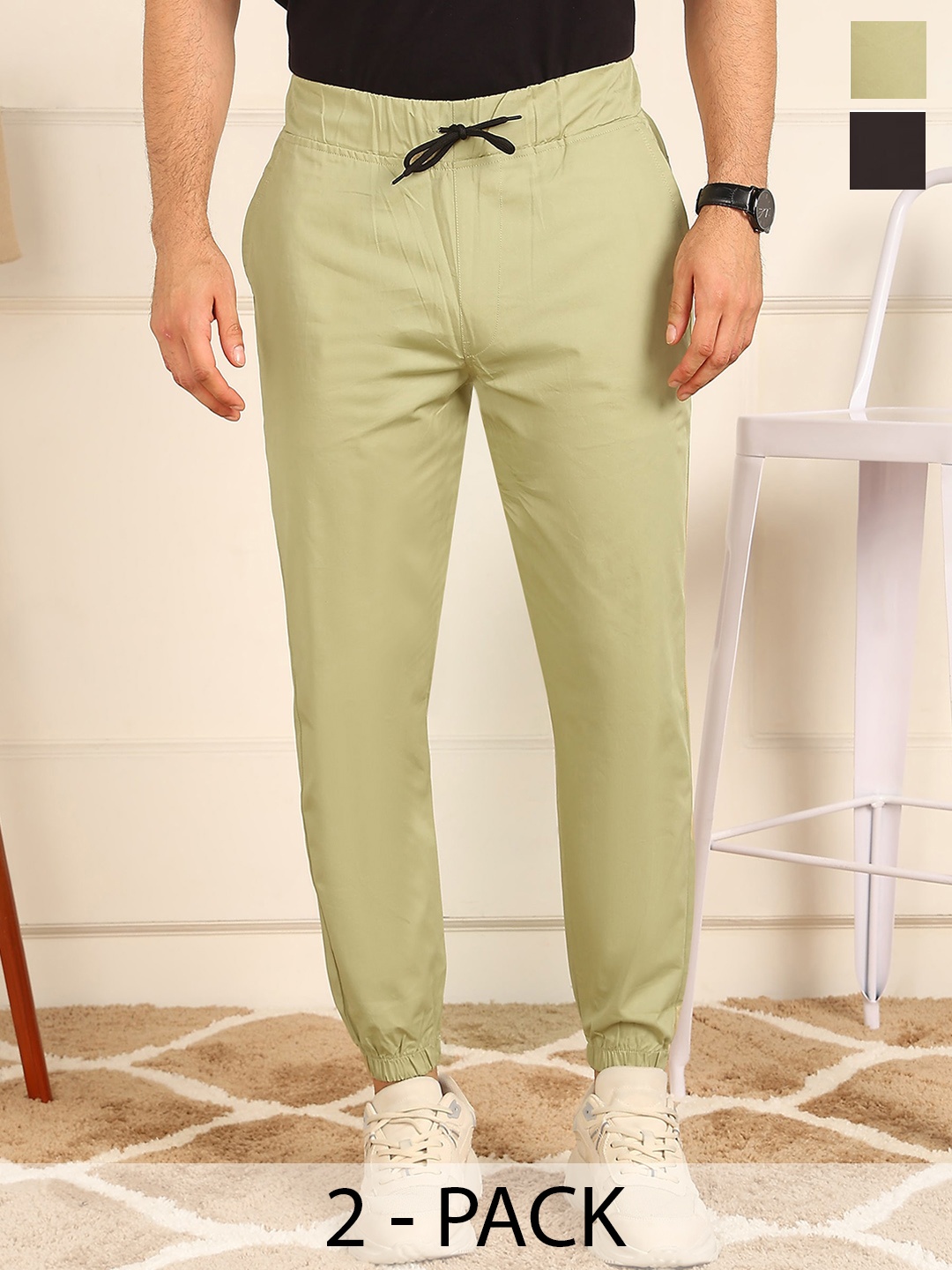

FUBAR Men Pack Of 2 Mid-Rise Joggers, Green