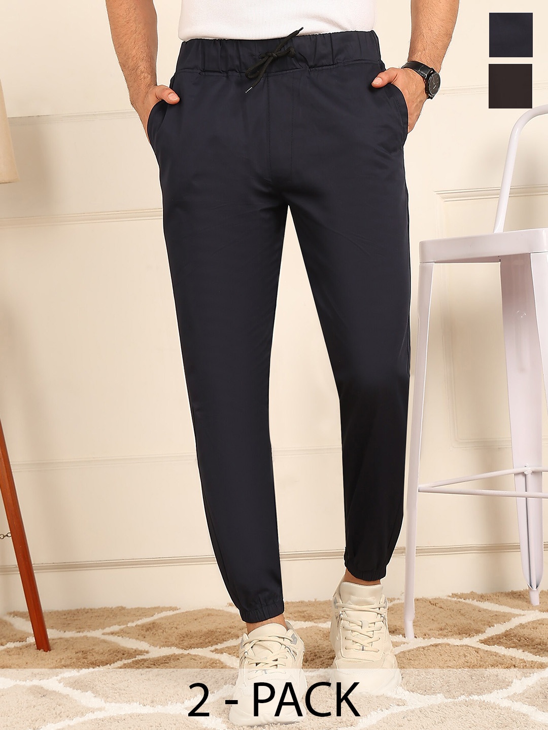 

FUBAR Men Pack Of 2 Mid-Rise Joggers, Navy blue