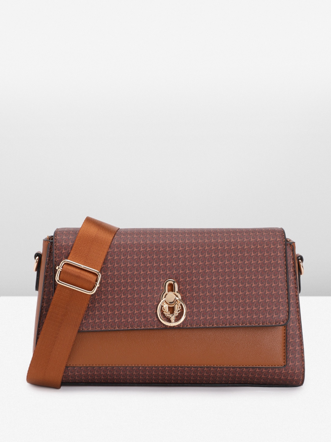 

Allen Solly Brand Logo Printed Sling Bag, Brown